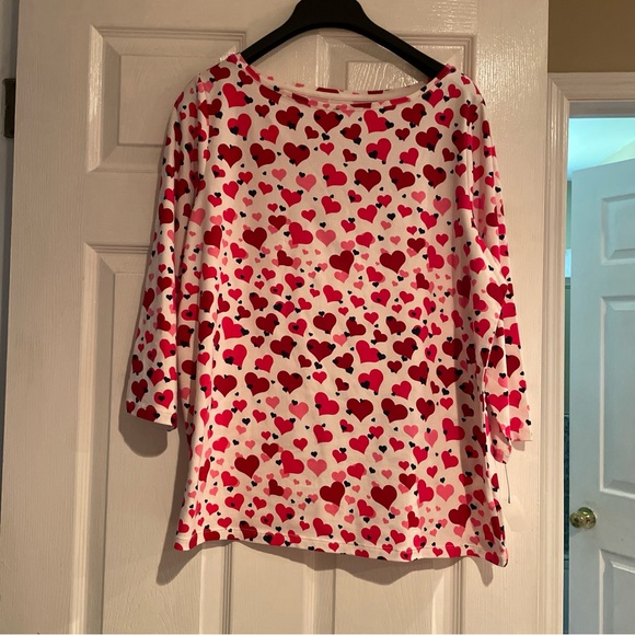 Talbots Women's Plus Bateau Neck Tee AN3 Scattered Hearts Size 1X Plus NWT - Picture 3 of 12